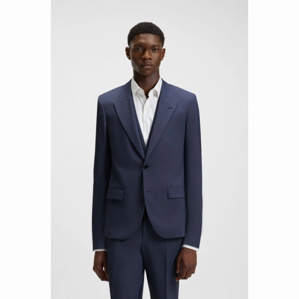 Slim-fit three-piece suit with sharkskin weave
