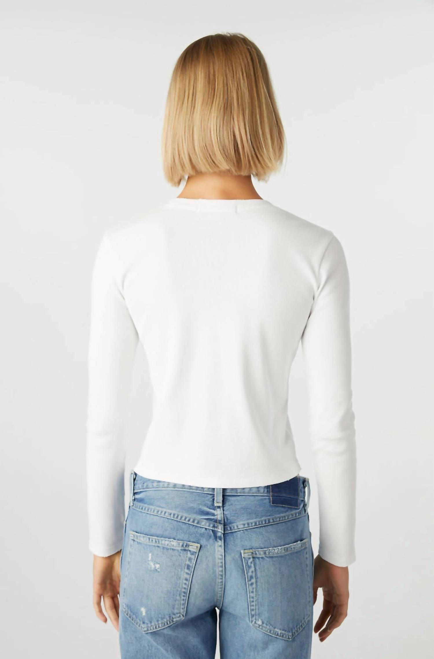 Slim Rib Long Sleeve Tee In White
