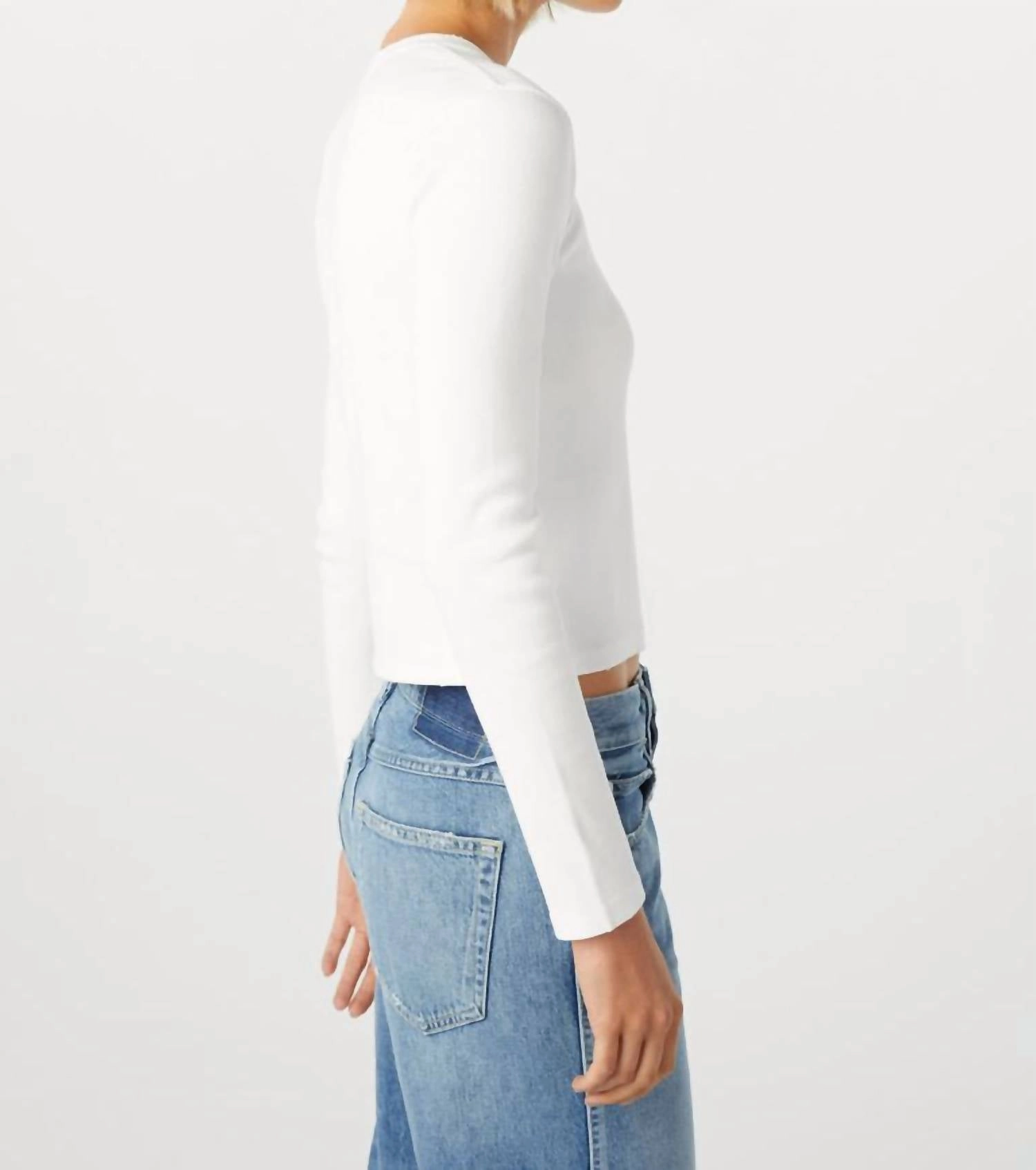 Slim Rib Long Sleeve Tee In White