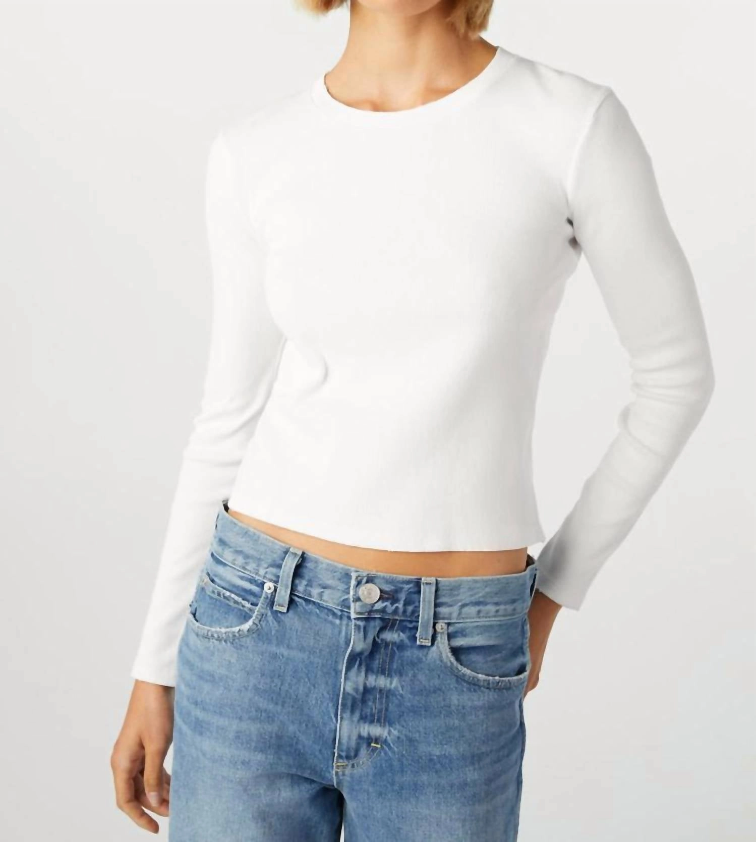 Slim Rib Long Sleeve Tee In White