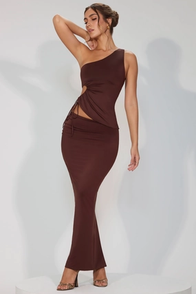 Slinky Jersey Asymmetric Waist Maxi Skirt in Espresso Bottoms Womens - women's pants clearance