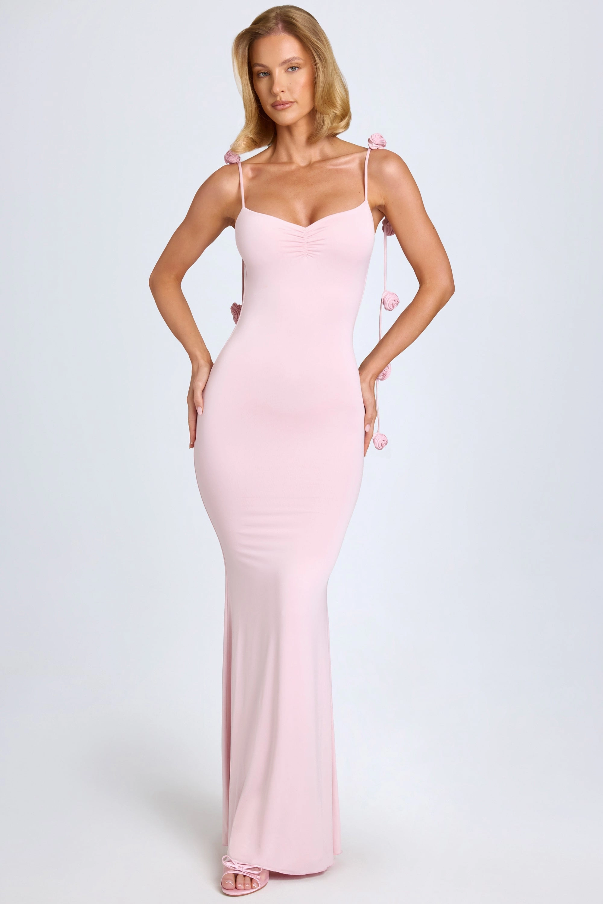 Slinky Jersey Floral-AppliquGown in Blush