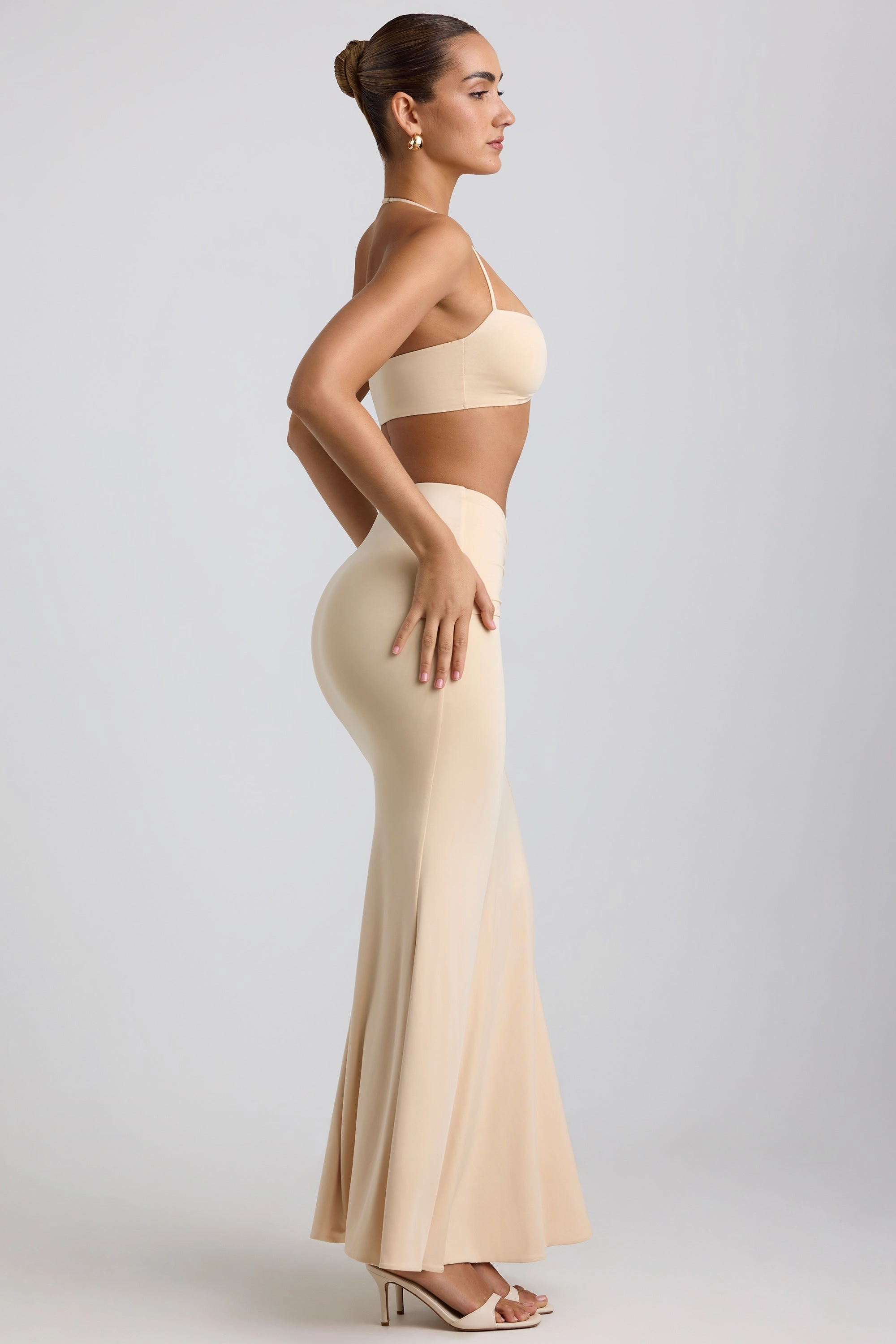 Slinky Jersey Hardware Detail Maxi Skirt in Buttercream
