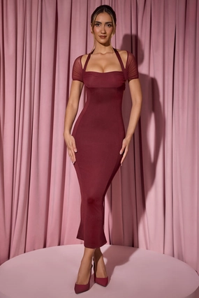 Slinky Jersey Open-Back Midaxi Dress in Wine Red shop for Dresses online