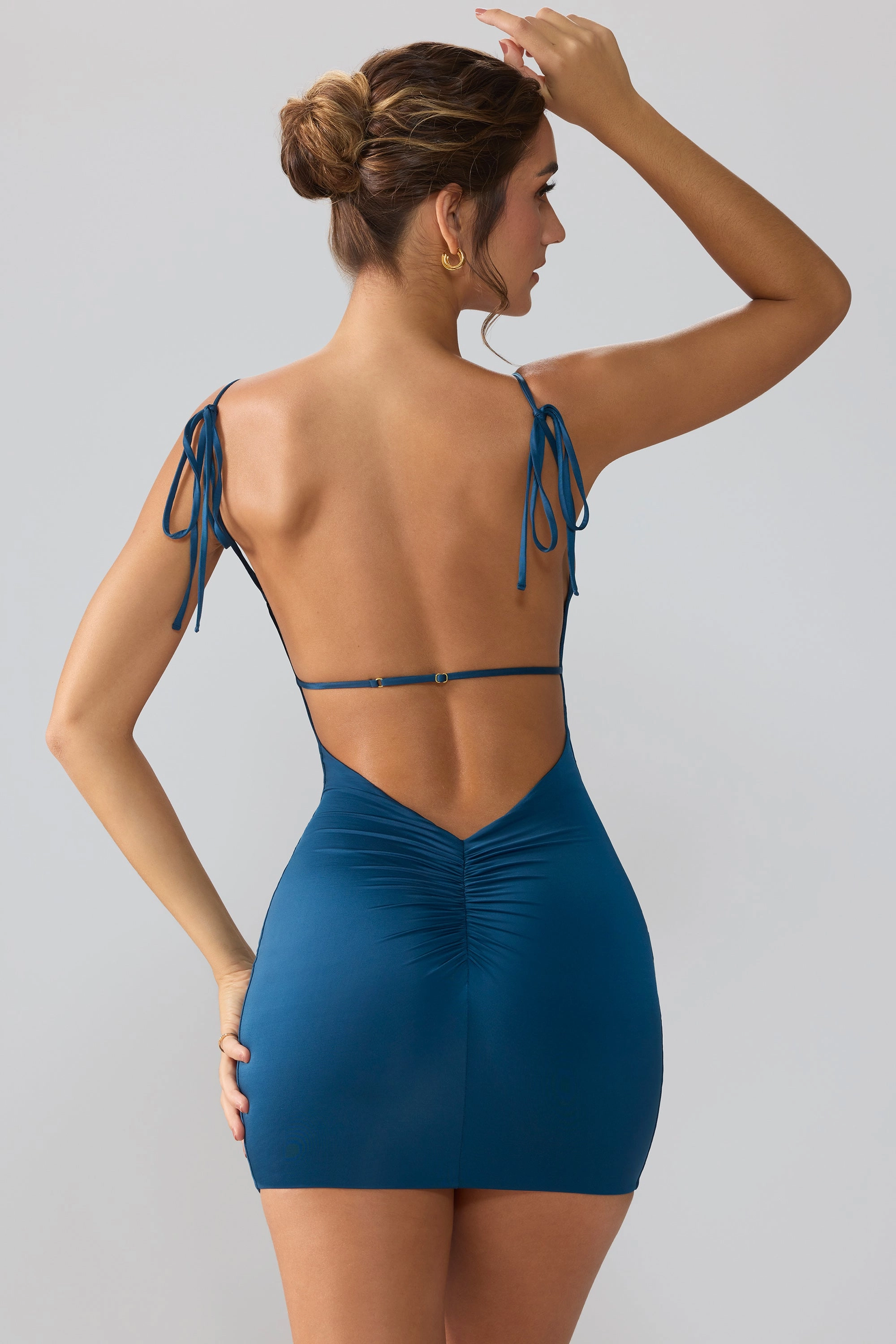 Slinky Jersey Open Back Mini Dress in Midnight Blue Dresses - evening gowns outlet
