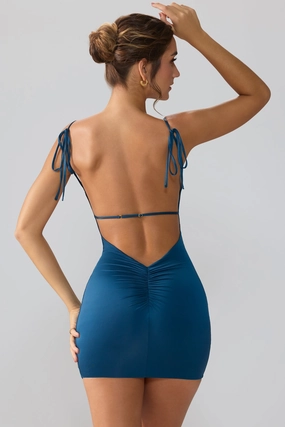 Slinky Jersey Open Back Mini Dress in Midnight Blue Dresses - evening gowns outlet