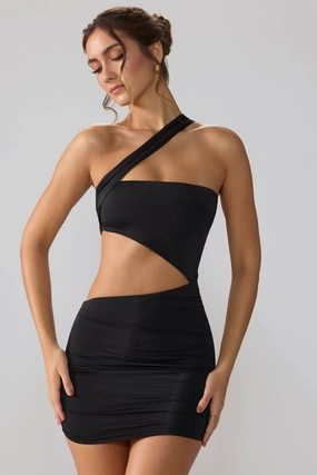 Slinky Jersey Ruched Cut Out Mini Dress in Black cheap Dresses on sale
