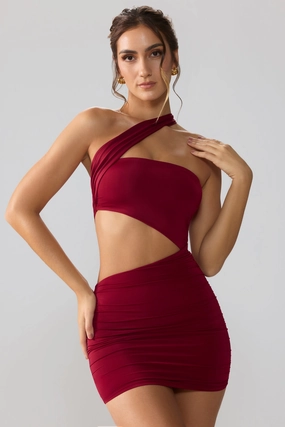 Slinky Jersey Ruched Cut Out Mini Dress in Ruby shop for Dresses online