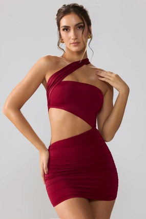 Slinky Jersey Ruched Cut Out Mini Dress in Ruby cheap Dresses on sale