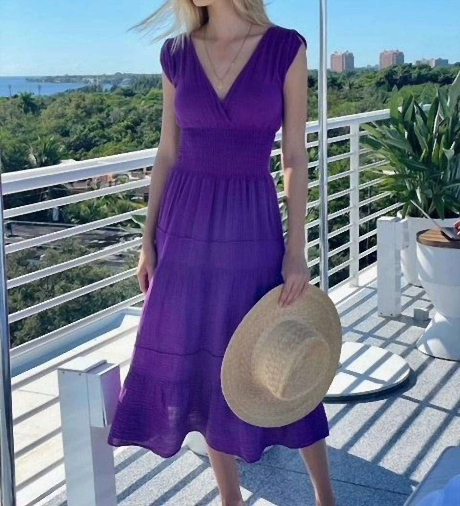 Smocked Gauze Dress In Villian Violet