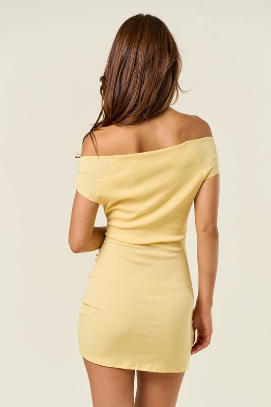Sofia Ruched Off Shoulder Mini Dress