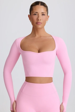 Soft Active Sweetheart-Neck Crop Top in Baby Pink Tops - tops on sale