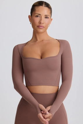 Soft Active Sweetheart-Neck Crop Top in Mocha Tops - tops on sale