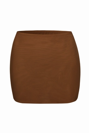 Soft Mesh Low-Rise Micro Mini Slip Skirt in Chestnut Bottoms Womens - women's pants clearance