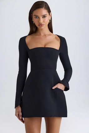 Square-Neck Structured Tulip Mini Dress in Black Dresses - dresses on sale