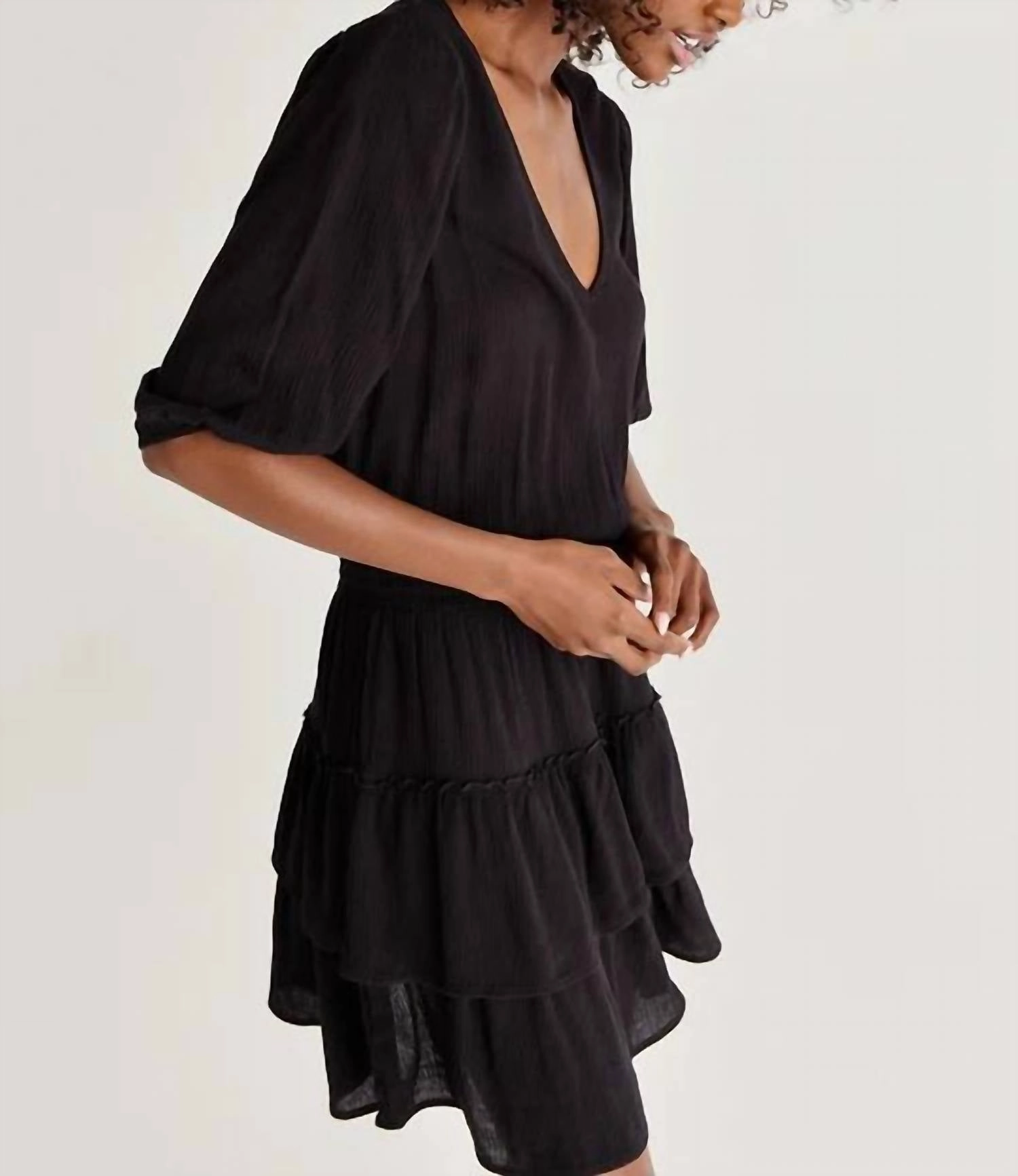 Stella Solid Mini Dress in Black