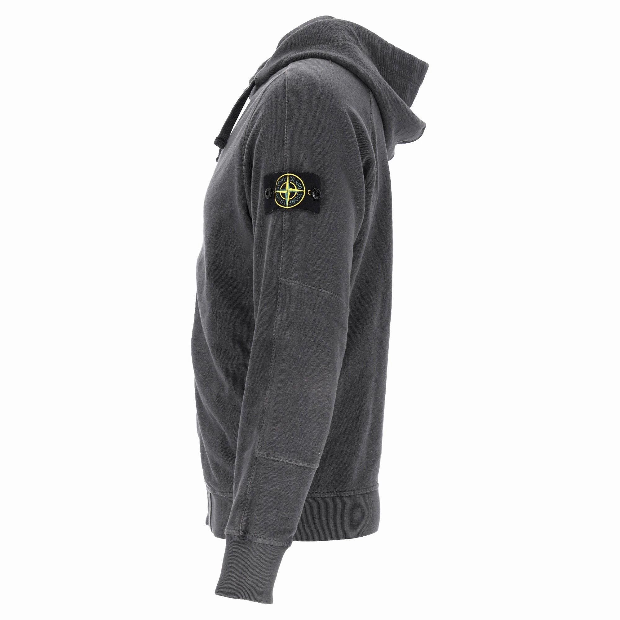 Stone Island Logo Patch Zipped Hoodie in Grey Cotton