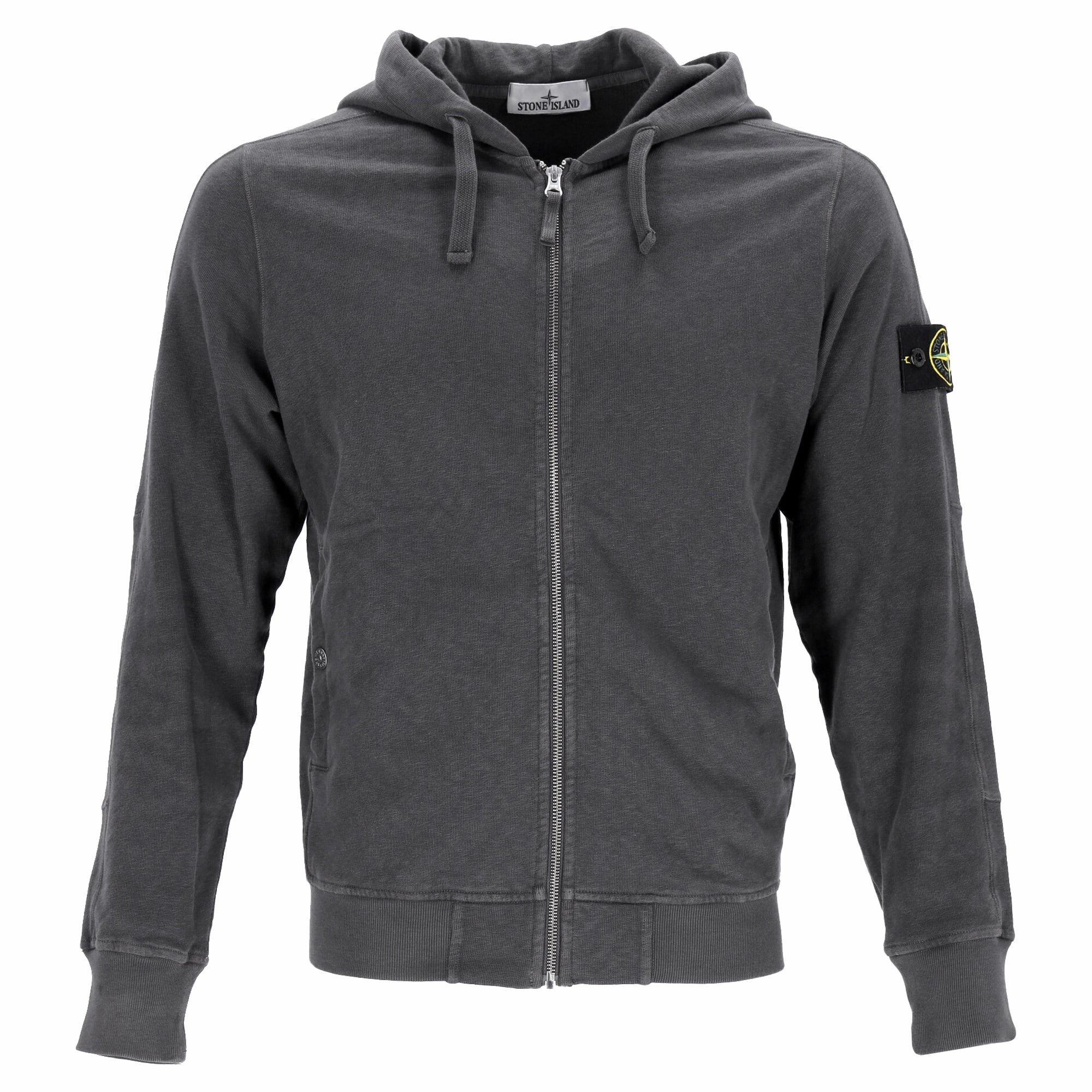 Stone Island Logo Patch Zipped Hoodie in Grey Cotton