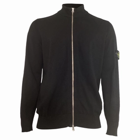 Stone Island Rib Knit Zip Sweater in Black Wool chunky knit discount