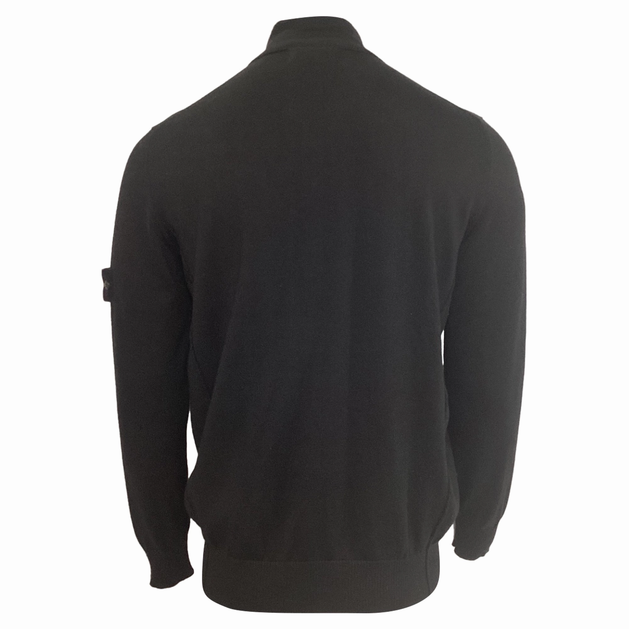 Stone Island Rib Knit Zip Sweater in Black Wool