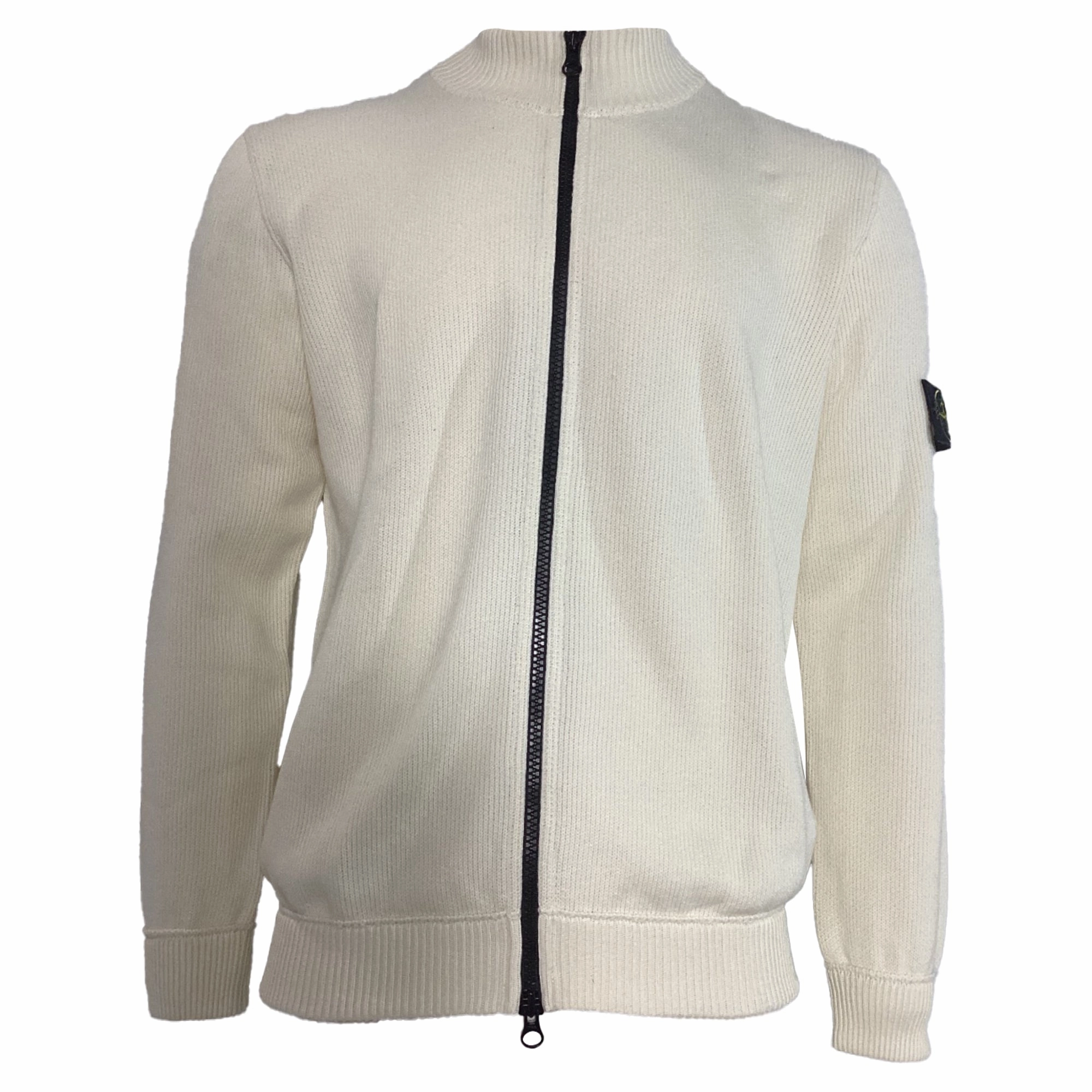 Stone Island Rib Knit Zip Sweater in White Wool chunky knit discount