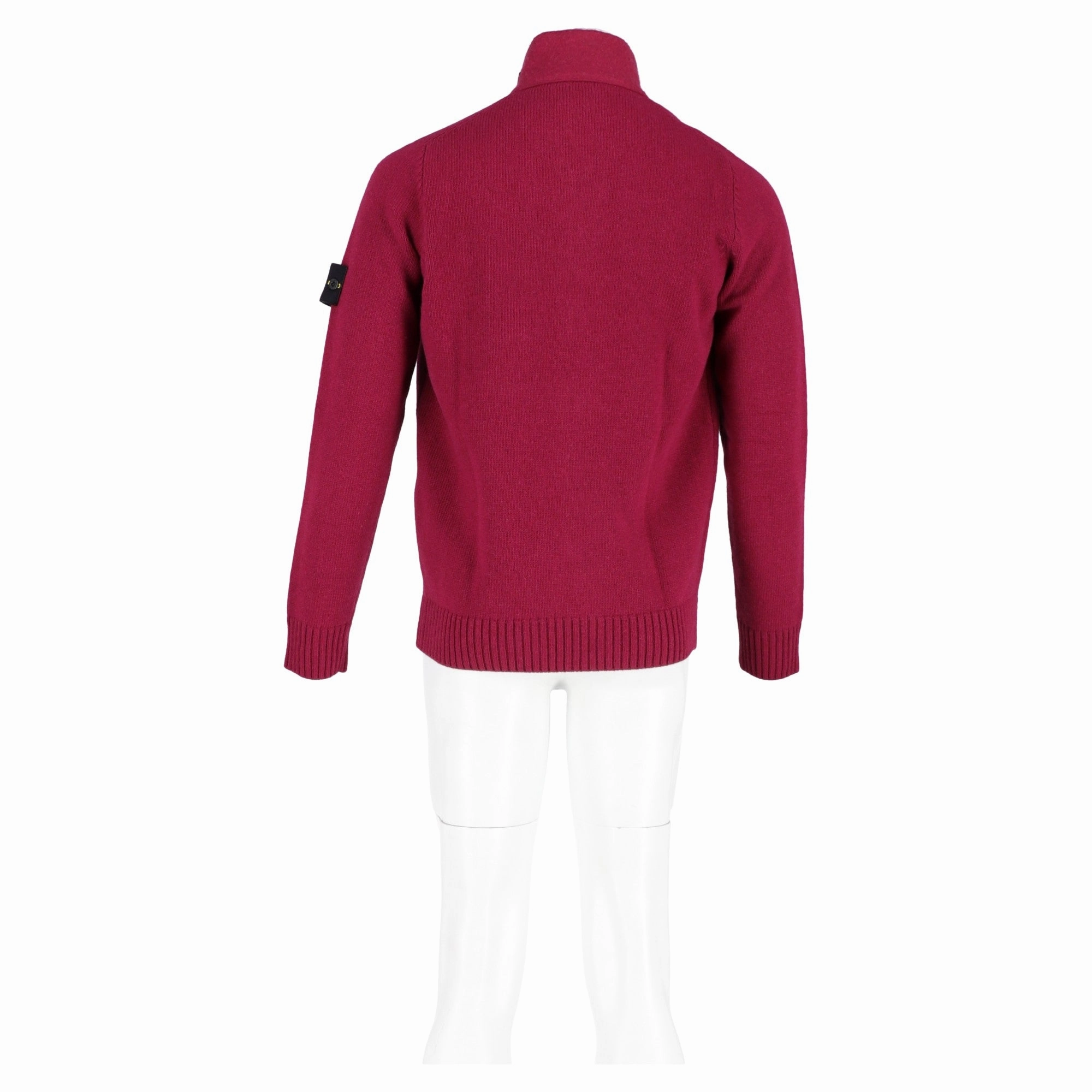 Stone Island Zipped Cardigan with Buttons in Burgundy Lambswool