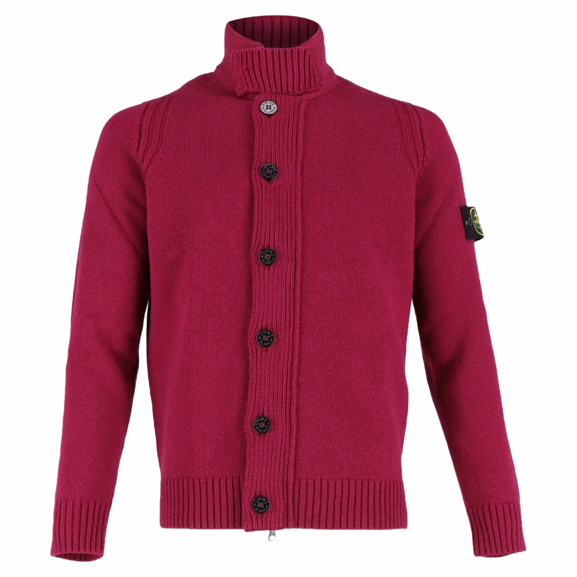Stone Island Zipped Cardigan with Buttons in Burgundy Lambswool turtleneck sweaters sale