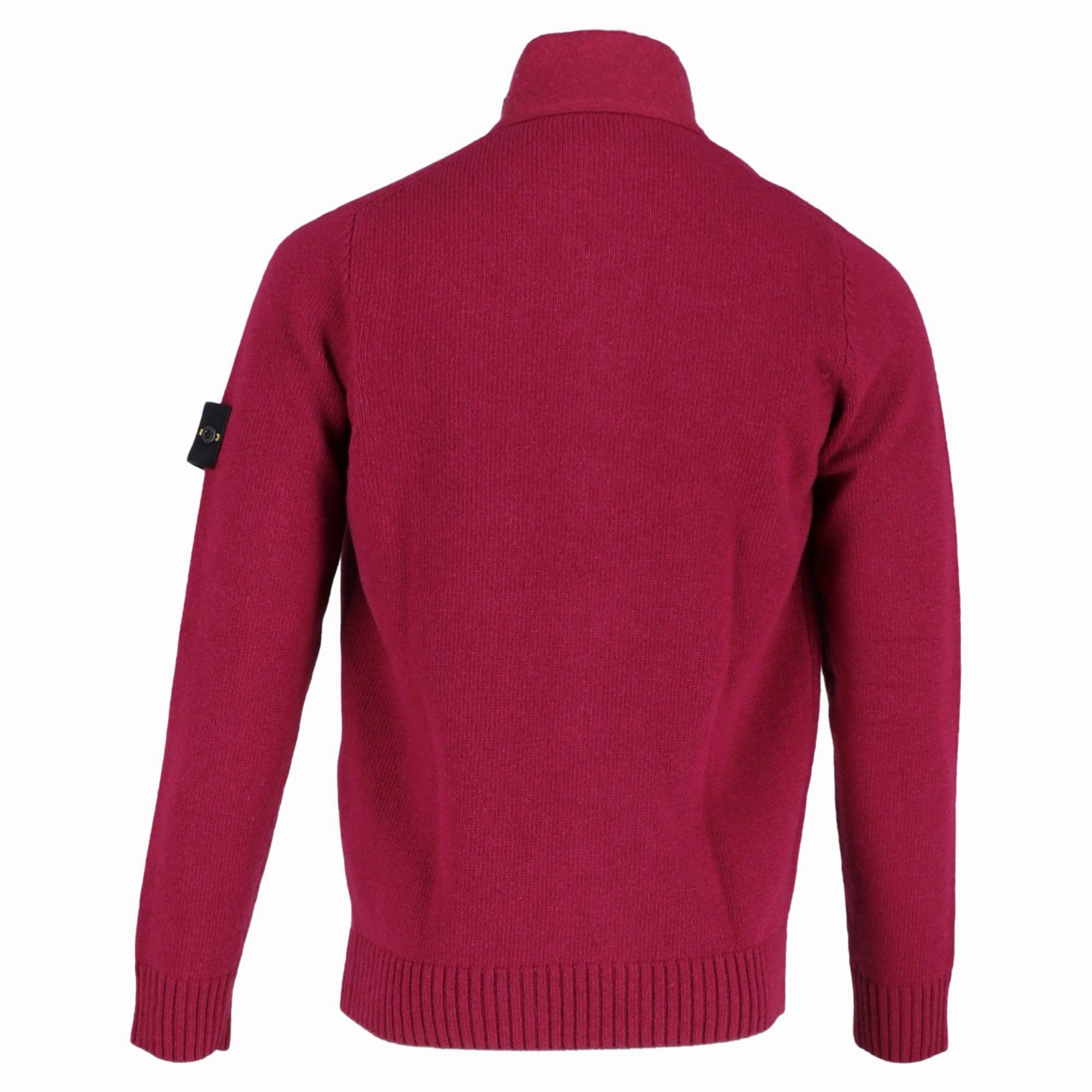 Stone Island Zipped Cardigan with Buttons in Burgundy Lambswool