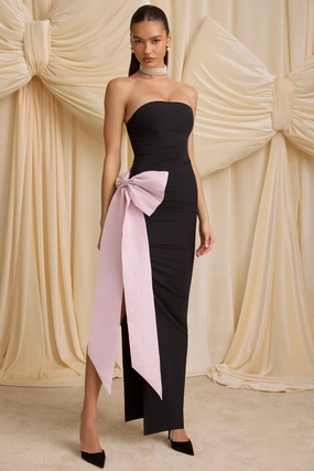 Strapless Bow-Detail Maxi Dress in Black Dresses best price