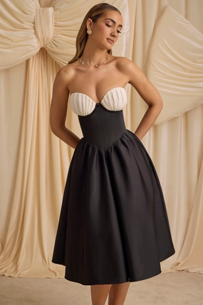 Strapless Corset Midi Dress in Black Dresses - party dresses cheap