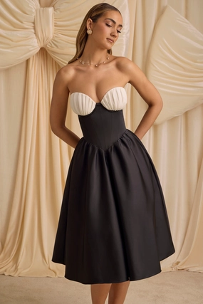 Strapless Corset Midi Dress in Black Dresses - dresses on sale