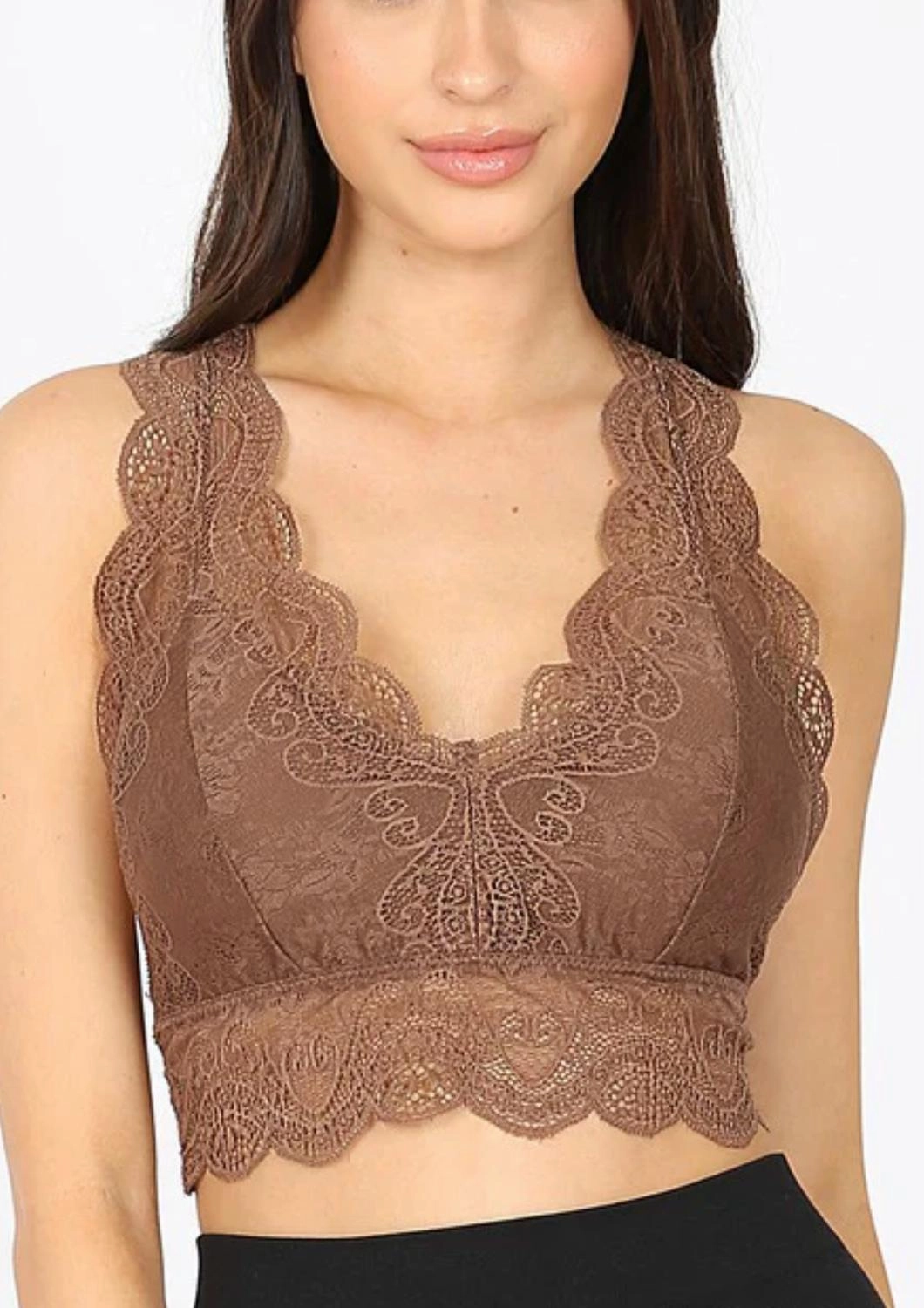 Stretch Lace Padded Bralette In Light Brown