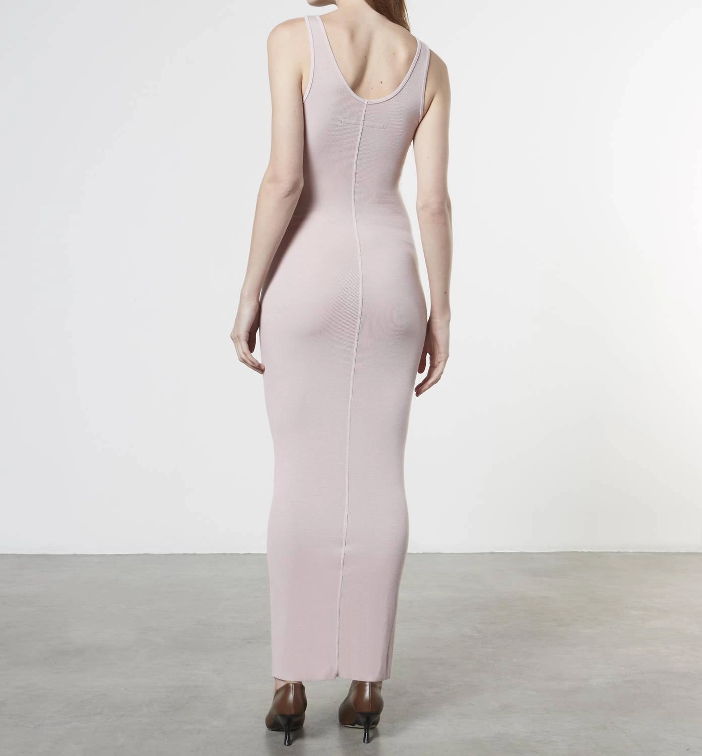 Stretch Silk Knit Maxi Tank Dress In Pink Clay