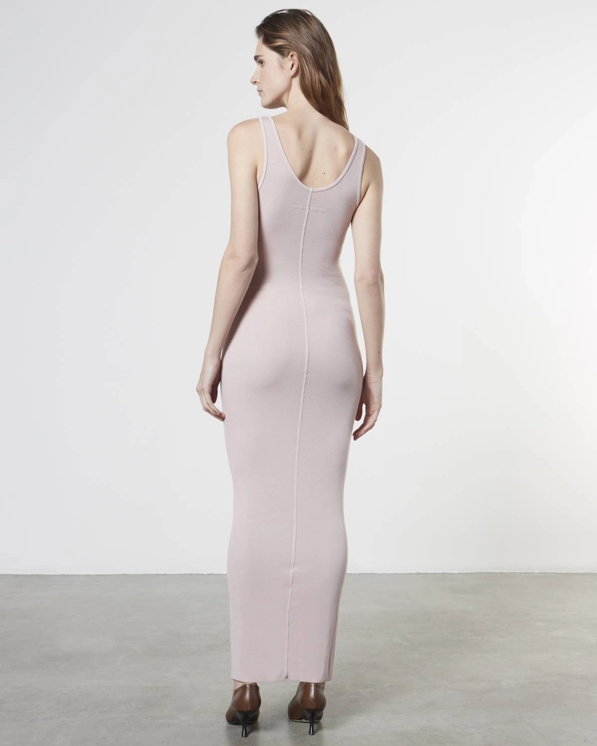 Stretch Silk Knit Maxi Tank Dress In Pink Clay
