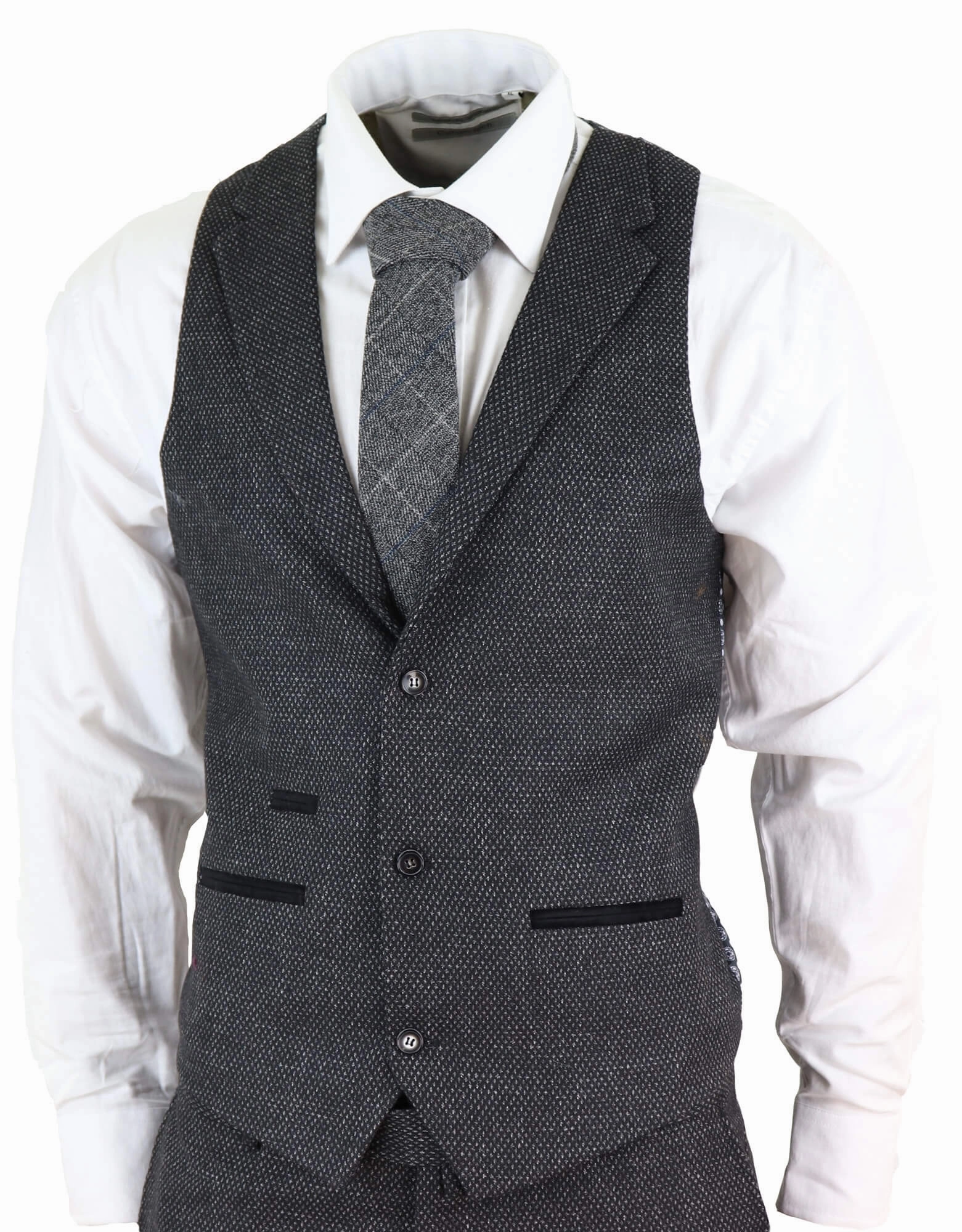 STZ14 Black Wool 3 Piece Suit Tweed