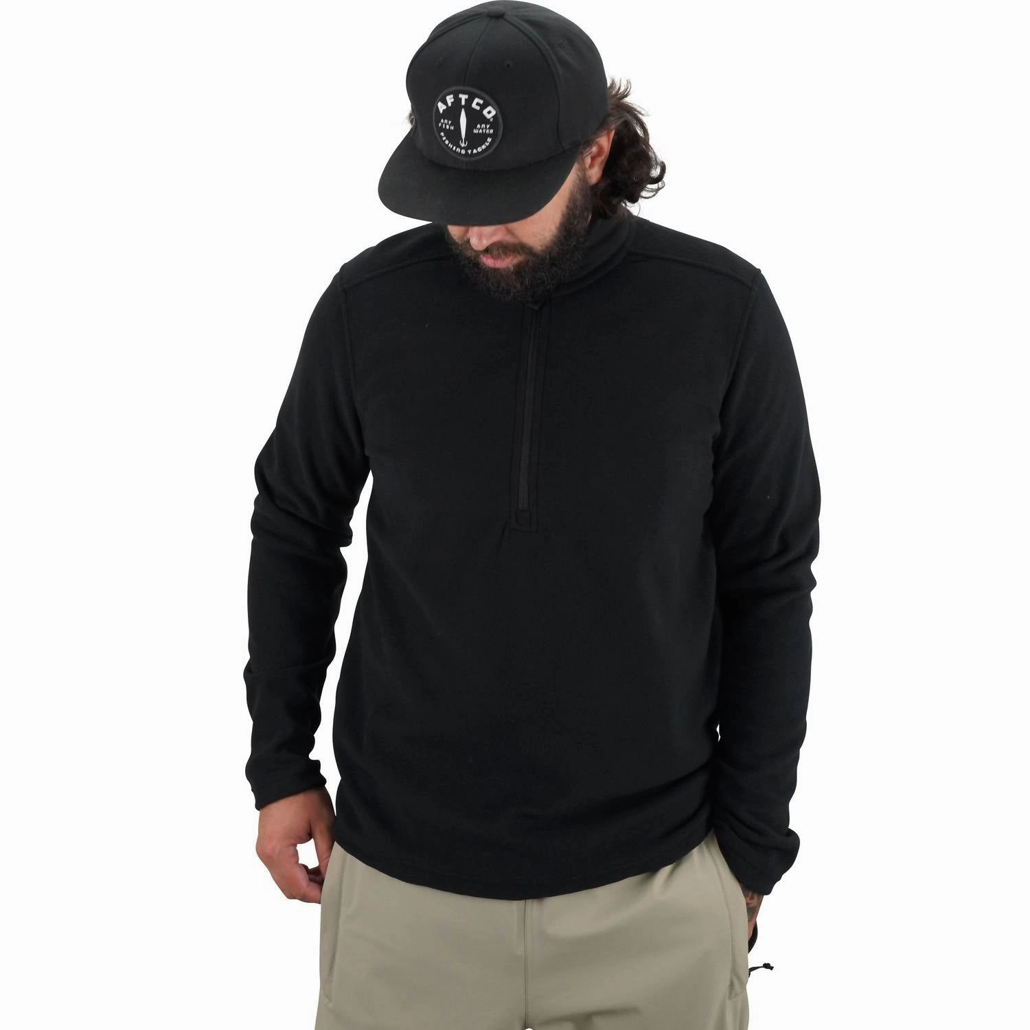 Sundown Fishing 1/4 Zip Fleece Jacket In Black knit sweaters cheap