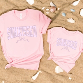 Sunkissed Coquette Bow T-Shirts- Cotton Pink Holiday Collection - holiday outfits clearance