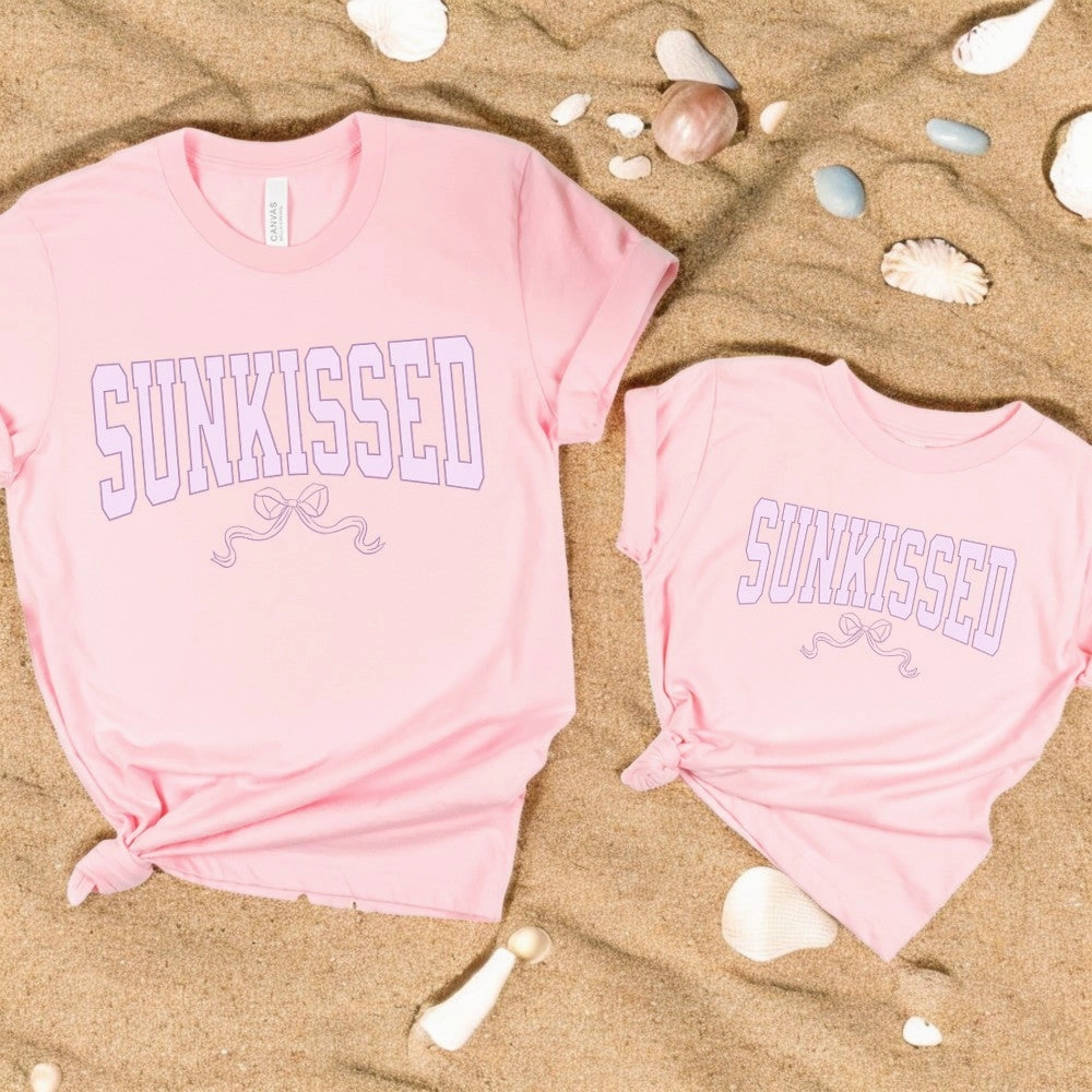 Sunkissed Coquette Bow T-Shirts- Cotton Pink Holiday Collection - holiday outfits clearance