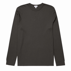Sunspel L/S Waffle T-Shirt Drill Green henley shirts online