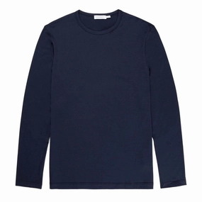 Sunspel Long Sleeve Crew Neck T-Shirt Navy henley shirts online