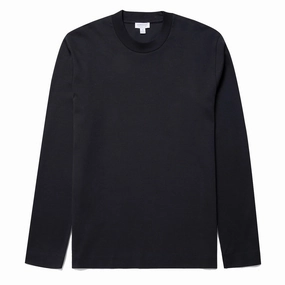 Sunspel Long Sleeve Heavyweight T-shirt Black henley shirts online