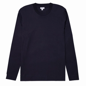 Sunspel Long Sleeve Heavyweight T-shirt Navy henley shirts online