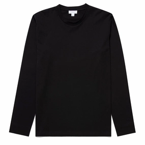 Sunspel Long Sleeve Riviera Midweight T-Shirt Black henley shirts online