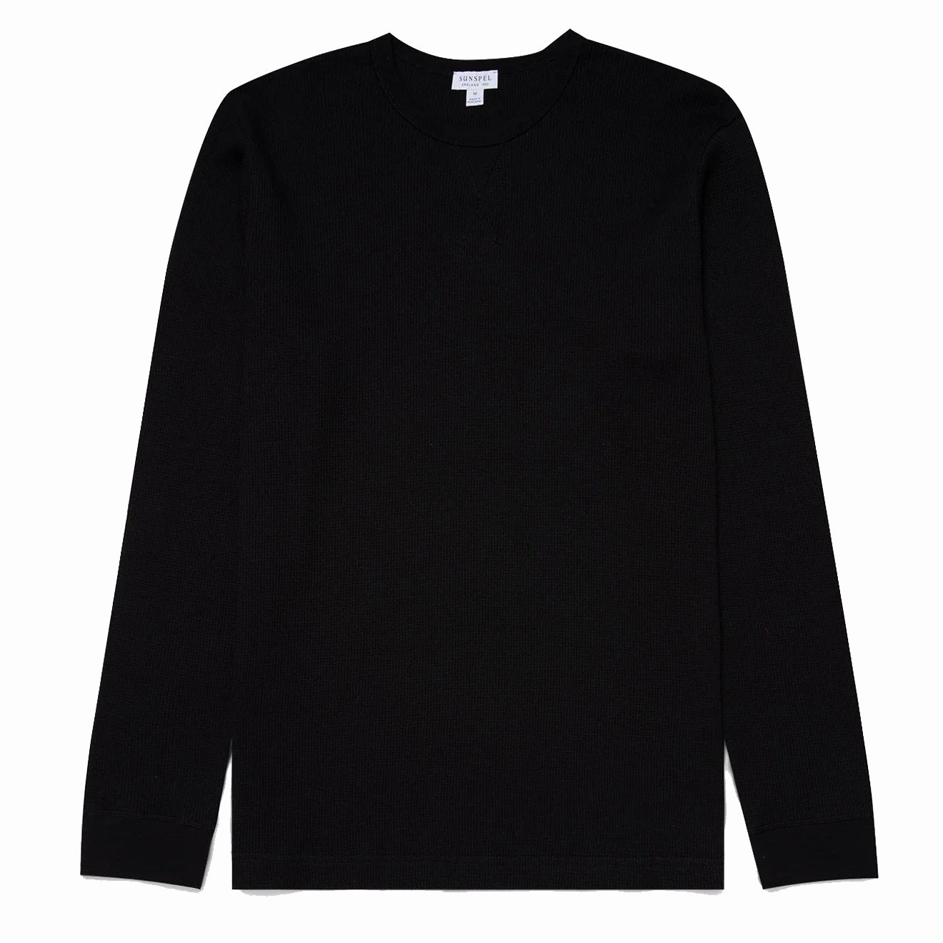 Sunspel Long Sleeve Waffle T-shirt Black henley shirts online