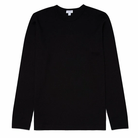 Sunspel Long Sleeve Waffle T-shirt Black henley shirts online