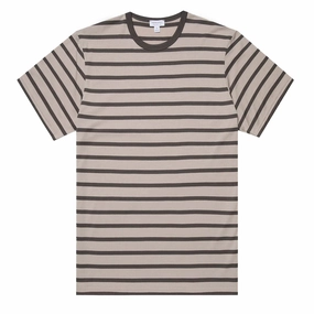 Sunspel S/S Stripe Crew Neck Tee Ash Grey / Charcoal henley shirts online