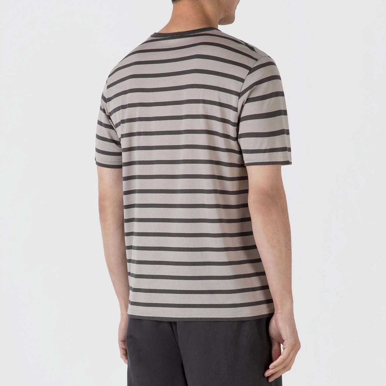 Sunspel S/S Stripe Crew Neck Tee Ash Grey / Charcoal