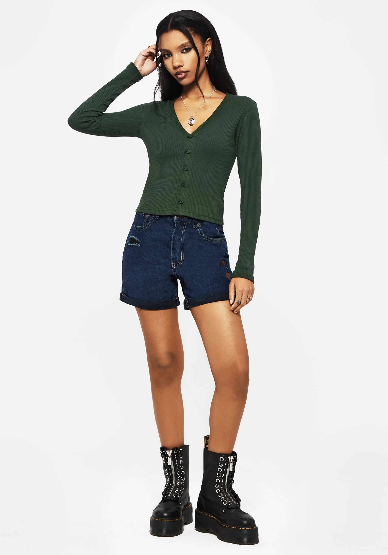 Surcantine Rib Button Up Long Sleeve Top