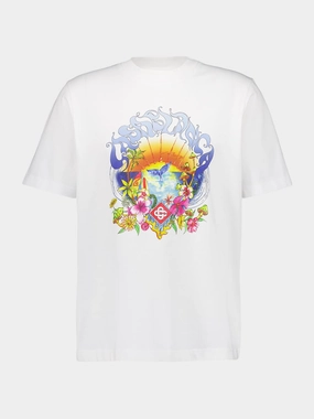 Surf Trip Print White Organic Cotton T-Shirt Tops Mens - flannel shirts