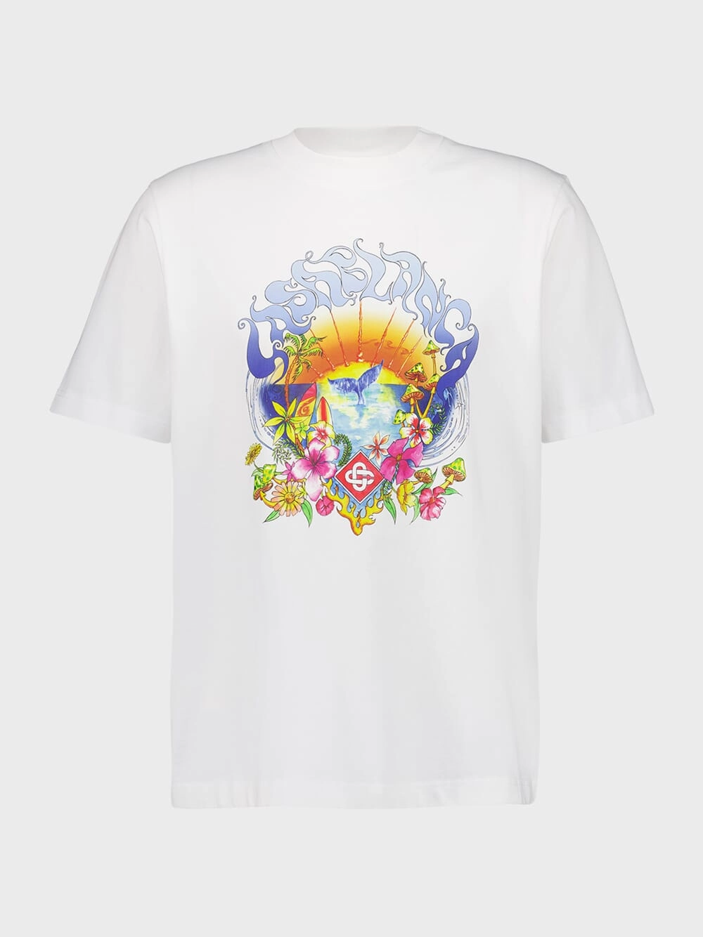 Surf Trip Print White Organic Cotton T-Shirt Tops Mens - flannel shirts